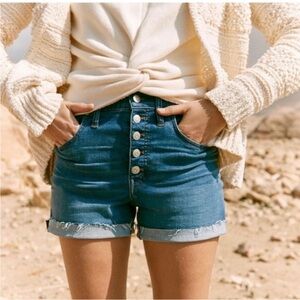 Madewell Roll Cuff Folded High Rise Denim Shorts Exposed Button Front 28